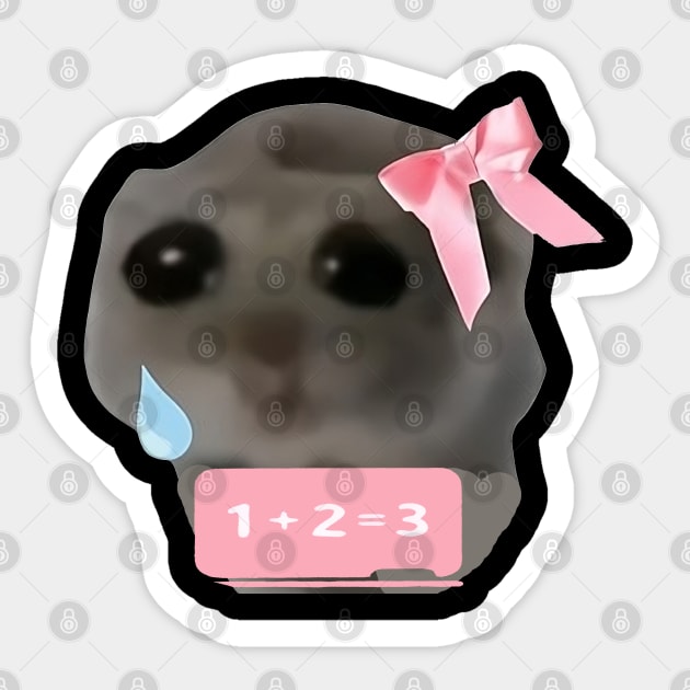 Funny Sad Hamster Meme Girl With Bow Sticker by masterpiecesai